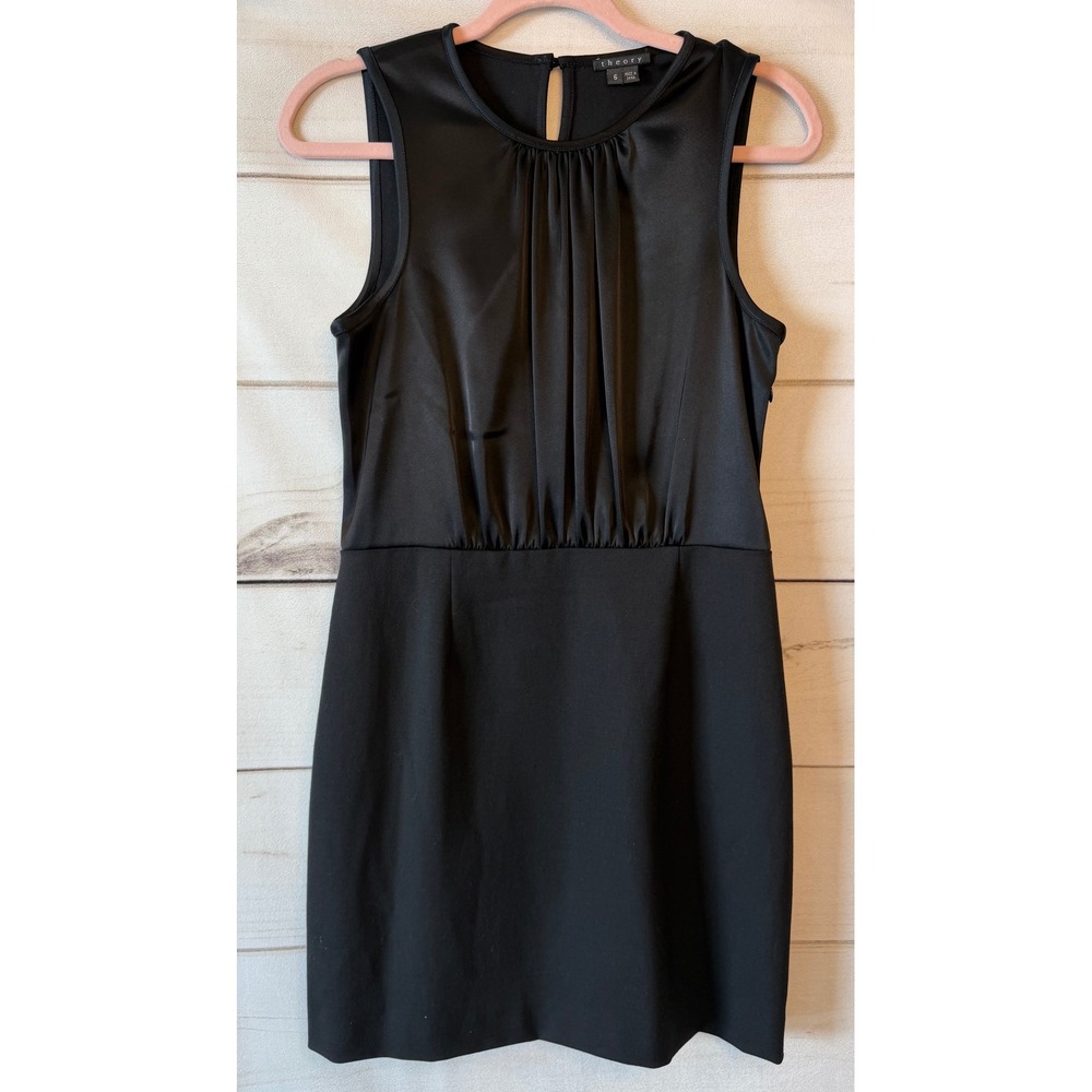 Theory Roobin S Black Mixed Media Satin Wool Sleeveless Mini Dress 6 71071609